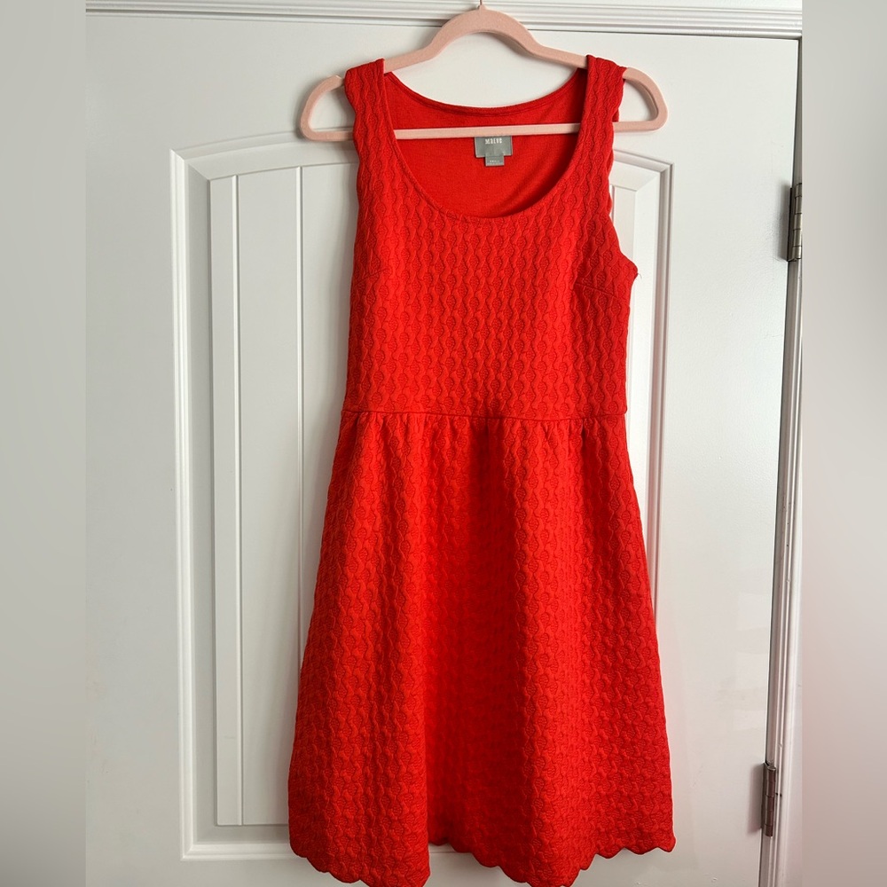 Maeve by Anthropologie Caye Coral Orange Scalloped Dress- size S
